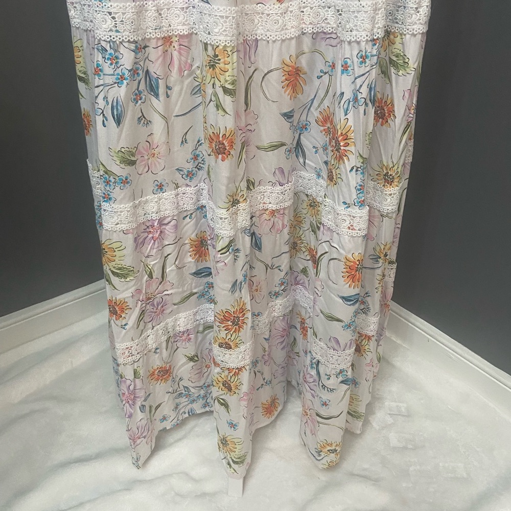 CROWN & IVY Long Maxi Floral Sundress Dress Milkmaid Tiered Lace Smocked XL - Picture 7 of 17